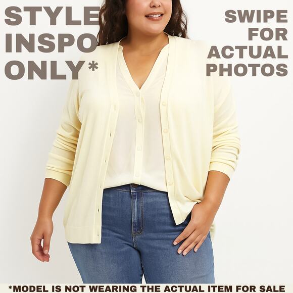 NWT Light Yellow Silk-Blend Cardigan Valerie Stevens 2X 0009 - Picture 2 of 7